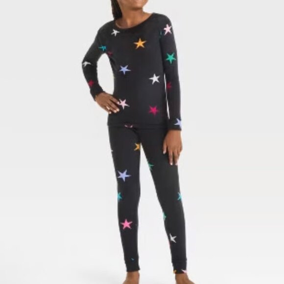 NWT Cat & Jack Black Stars Snuggly Soft Long Sleeve Pajama Set Size 6 - Picture 1 of 2